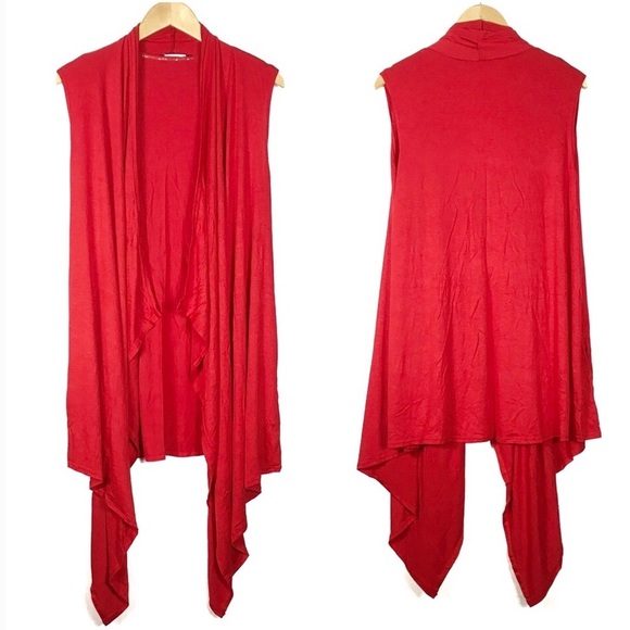 Red Open Front Cardigan Vest Coverup Size Small - Picture 4 of 6